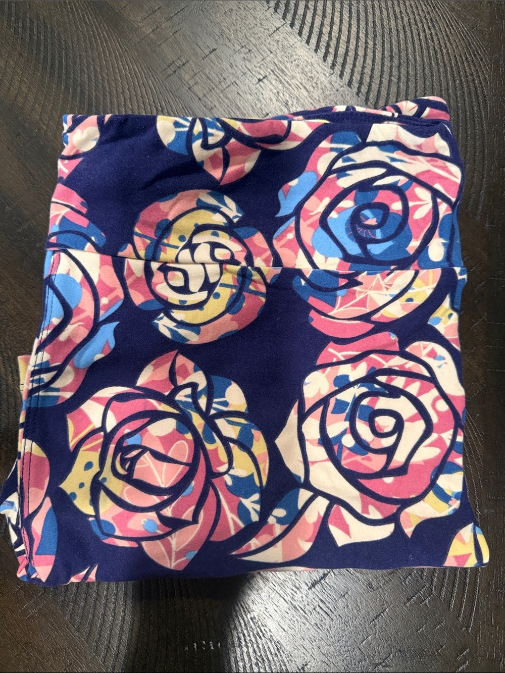 LuLaRoe Navy Leggings with Pink, Blue & Yellow Floral Print